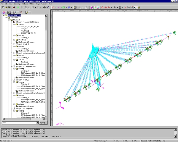 Staged erection modelling of the Wichita Pedestrian Bridge No 1 in LUSAS